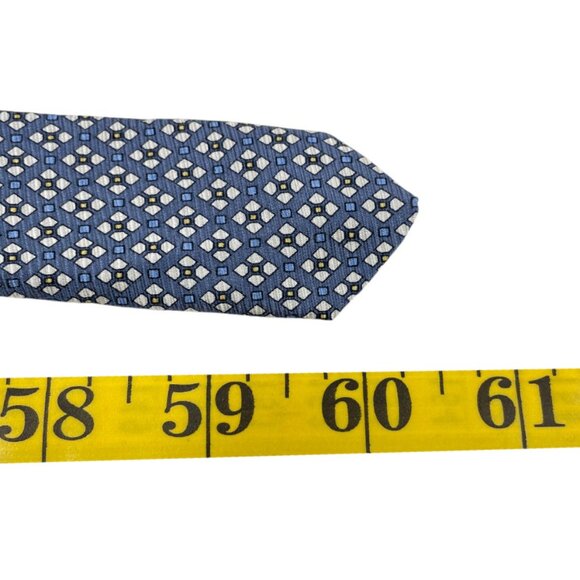 Vintage Chaps Ralph Lauren Geometric Silk Tie Blue White Yellow - Picture 6 of 6